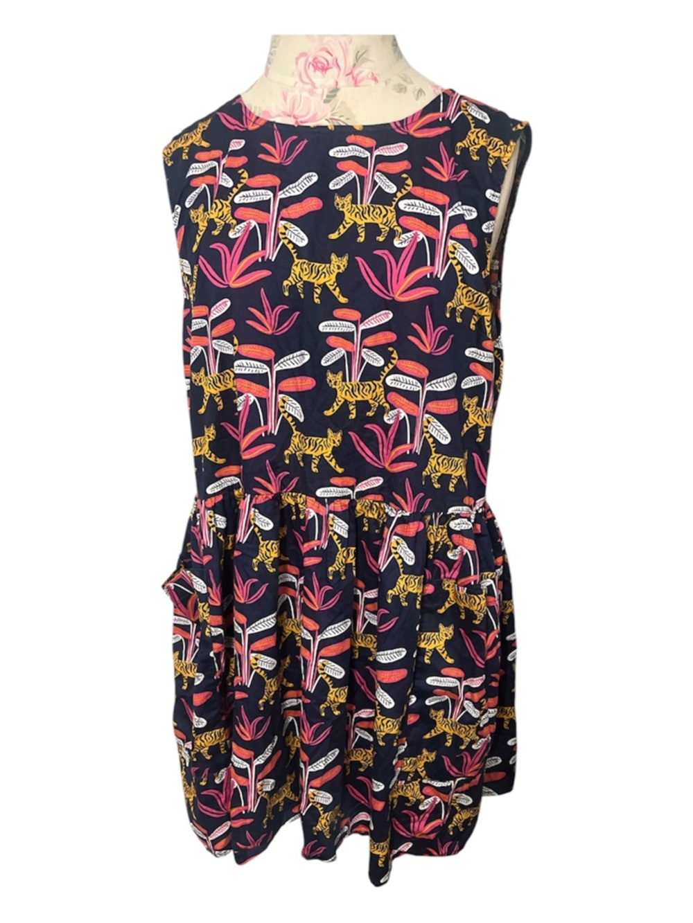 Modcloth Navy Mini Dress with Pink and Gold Tiger & Leaf Print